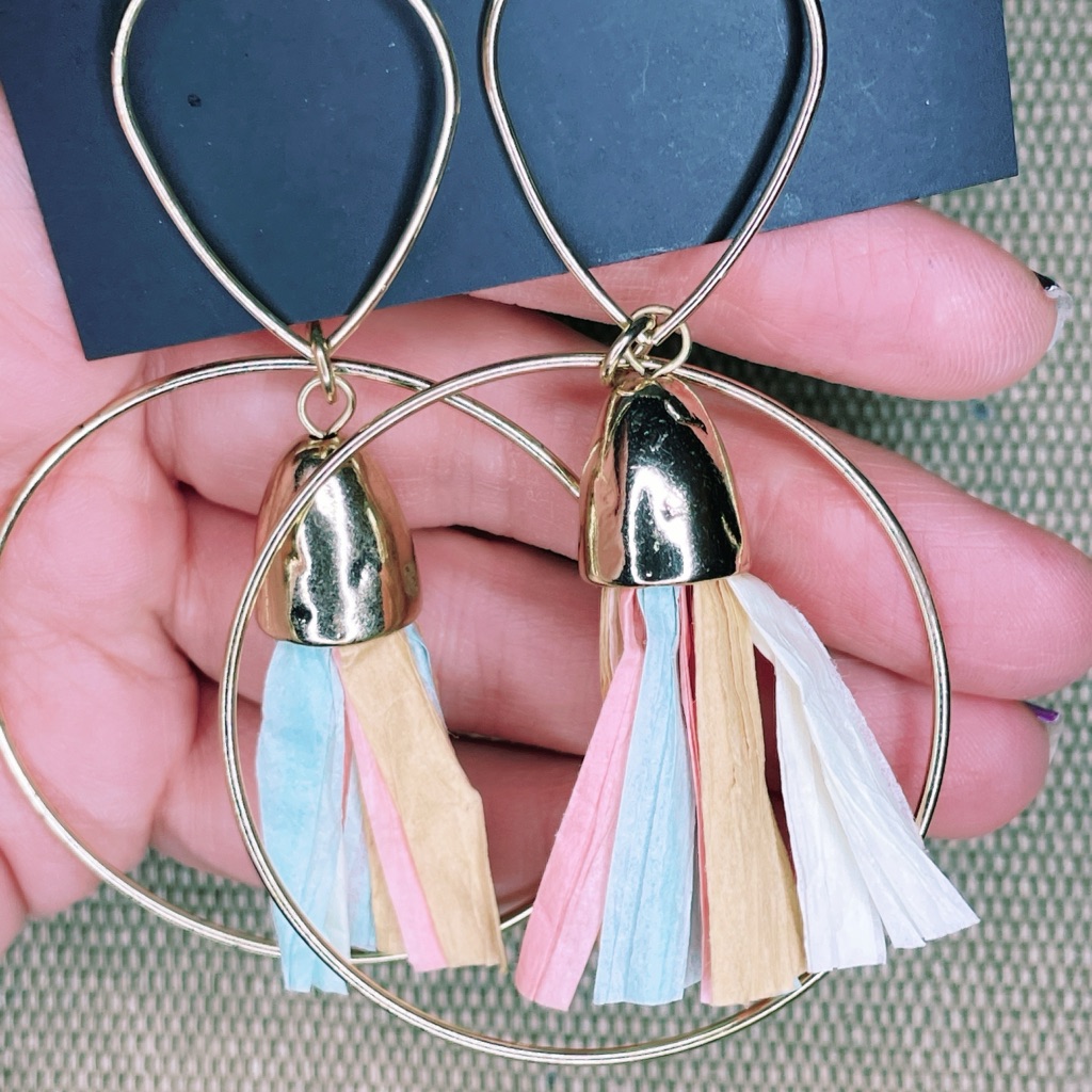 5153u. Statement Earrings Raffia Multicolor Tassels